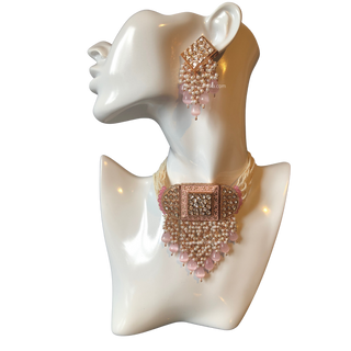 ISHANA Baby Pink Uncut-Kundan Necklace/Choker Set - Necklace Set