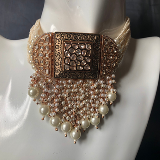 ISHANA Golden Uncut-Kundan Necklace/Choker Set - Necklace Set