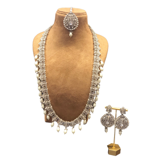 HANIYA Designer Antique Silver Long Haar Set - Necklace Set