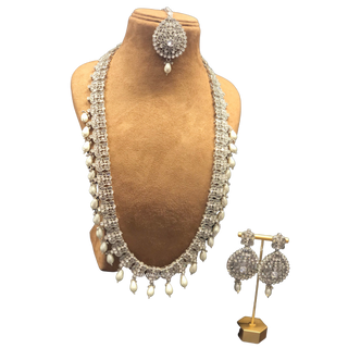 HANIYA Designer Antique Silver Long Haar Set - Necklace Set