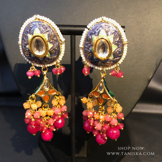 ZOYA Pink/Orange Combo Kundan Necklace Set - Necklace Set