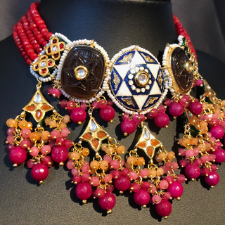 ZOYA Pink/Orange Combo Kundan Necklace Set - Necklace Set