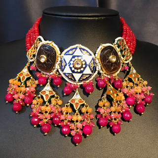 ZOYA Pink/Orange Combo Kundan Necklace Set - Necklace Set