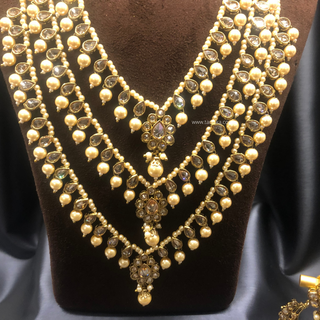 HANIYA 3 Tier Designer Golden Long Haar Set - Necklace Set