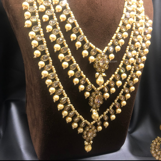 HANIYA 3 Tier Designer Golden Long Haar Set - Necklace Set