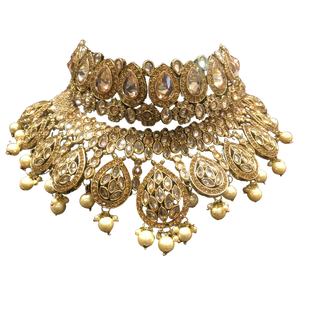 MISHKA Double Choker Necklace Set - Golden - Necklace Set