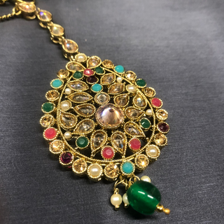 ANAYA Emerald Green (Multi Beads) Long Haar Set - Necklace Set