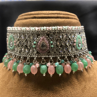 LIYANA Silver (Mint/Baby Pink) Necklace Set - Necklace Set