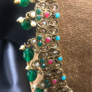 ANAYA Emerald Green (Multi Beads) Long Haar Set - Necklace Set