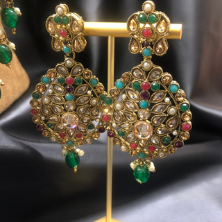 ANAYA Emerald Green (Multi Beads) Long Haar Set - Necklace Set