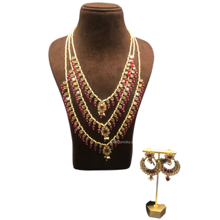 HANIYA 3 Tier Designer Ruby Long Haar Set - Necklace Set