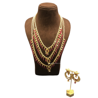 HANIYA 3 Tier Designer Ruby Long Haar Set - Necklace Set