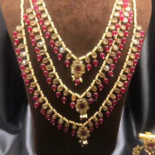 HANIYA 3 Tier Designer Ruby Long Haar Set - Necklace Set