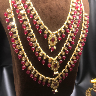 HANIYA 3 Tier Designer Ruby Long Haar Set - Necklace Set