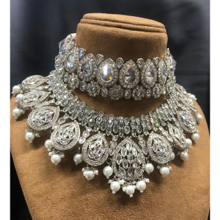 MISHKA Double Choker Necklace Set - Silver - Necklace Set