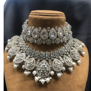 MISHKA Double Choker Necklace Set - Silver - Necklace Set