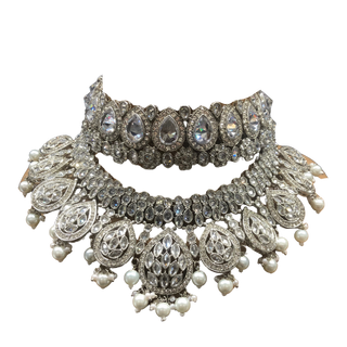 MISHKA Double Choker Necklace Set - Silver - Necklace Set