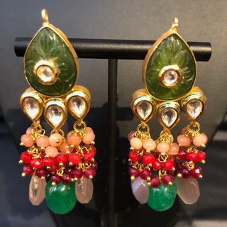 ZOYA Emerald/Red/Peach Combo Kundan Necklace Set - Necklace Set
