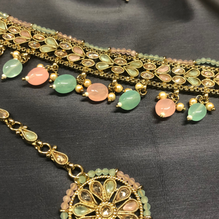 LIYANA Golden (Mint/Baby Pink) Necklace Set - Necklace Set