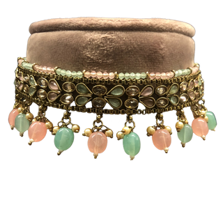 LIYANA Golden (Mint/Baby Pink) Necklace Set - Necklace Set