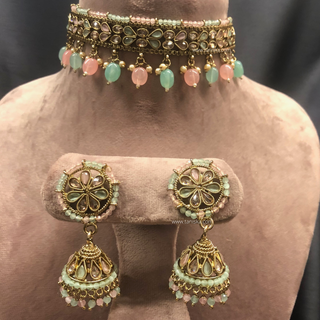 LIYANA Golden (Mint/Baby Pink) Necklace Set - Necklace Set