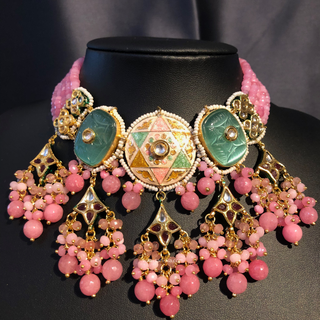 ZOYA Pink/Turquoise Combo Kundan Necklace Set - Necklace Set