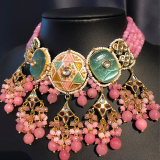 ZOYA Pink/Turquoise Combo Kundan Necklace Set - Necklace Set