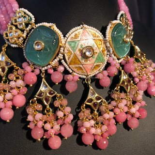 ZOYA Pink/Turquoise Combo Kundan Necklace Set - Necklace Set