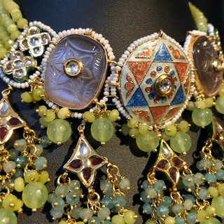 ZOYA Mint/Turquoise/Grey Combo Kundan Necklace Set - Necklace Set