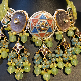 ZOYA Mint/Turquoise/Grey Combo Kundan Necklace Set - Necklace Set