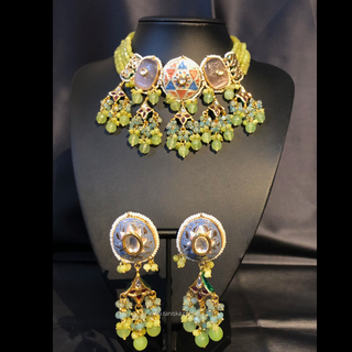 ZOYA Mint/Turquoise/Grey Combo Kundan Necklace Set - Necklace Set
