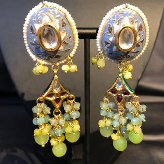 ZOYA Mint/Turquoise/Grey Combo Kundan Necklace Set - Necklace Set