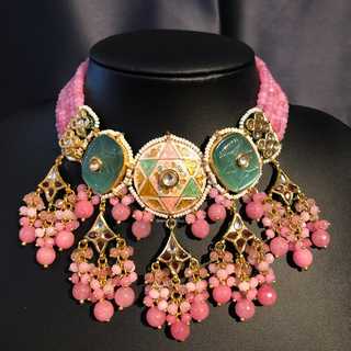 ZOYA Pink/Turquoise Combo Kundan Necklace Set - Necklace Set