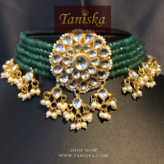 ANAYAT Emerald Green Pachi Kundan Necklace Set - Necklace Set