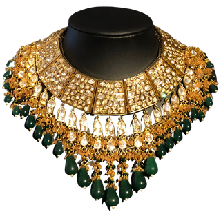 HEER Designer Bottle Green/Orange Kundan Necklace Set - Necklace Set