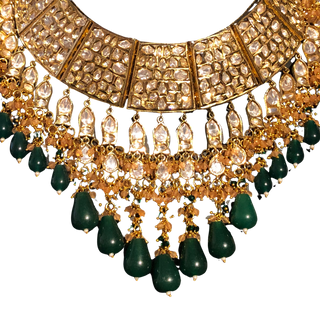 HEER Designer Bottle Green/Orange Kundan Necklace Set - Necklace Set
