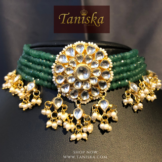 ANAYAT Emerald Green Pachi Kundan Necklace Set - Necklace Set