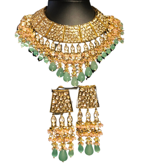 HEER Designer Mint/Baby Pink Kundan Necklace Set - Necklace Set