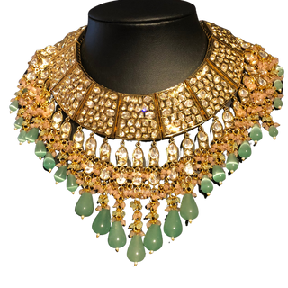 HEER Designer Mint/Baby Pink Kundan Necklace Set - Necklace Set