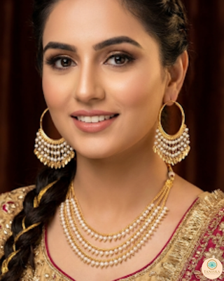 Thriple Layered Traditional Punjabi Necklace Set - Gold Plated (Jadau)