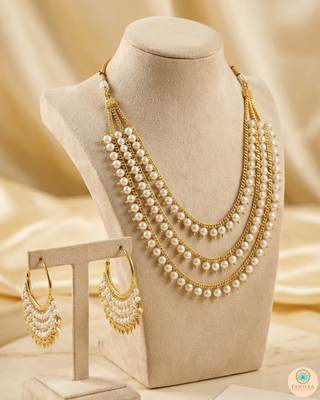 Thriple Layered Traditional Punjabi Necklace Set - Gold Plated (Jadau)