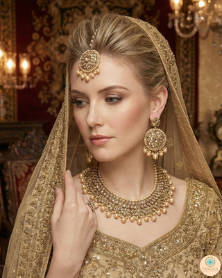 The Enchanted Vanya Champagne Pearl Heritage Necklace Set