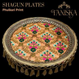 Decorative Phulkari Print Shagun Plate (with Frill)