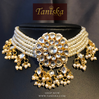ANAYAT Golden Pachi Kundan Necklace Set - Necklace Set