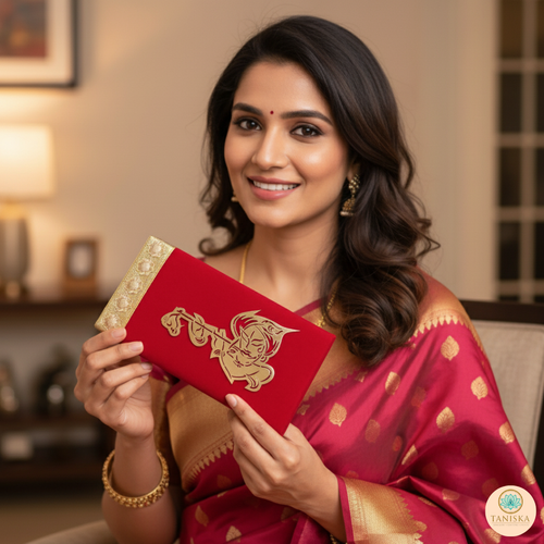 Krishna Bright Red Shagun Money Envelope - Single Envelope - Money Envelopes for Gifting