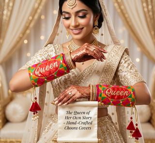 'Queen' Bridal Choora Covers – Luxury Phulkari Embroidered Bangle Sleeves for Brides