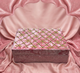 Luxurious Pink Velvet Bangle Box – 2-Rod Sequential Jewellery Organiser with Hand Embroidery
