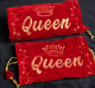 Velvet 'Queen' Bridal Choora Covers – Luxury Red Embroidered Bangle Sleeves for Brides