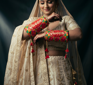 'Queen' Bridal Choora Covers – Luxury Phulkari Embroidered Bangle Sleeves for Brides
