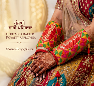 'Queen' Bridal Choora Covers – Luxury Phulkari Embroidered Bangle Sleeves for Brides
